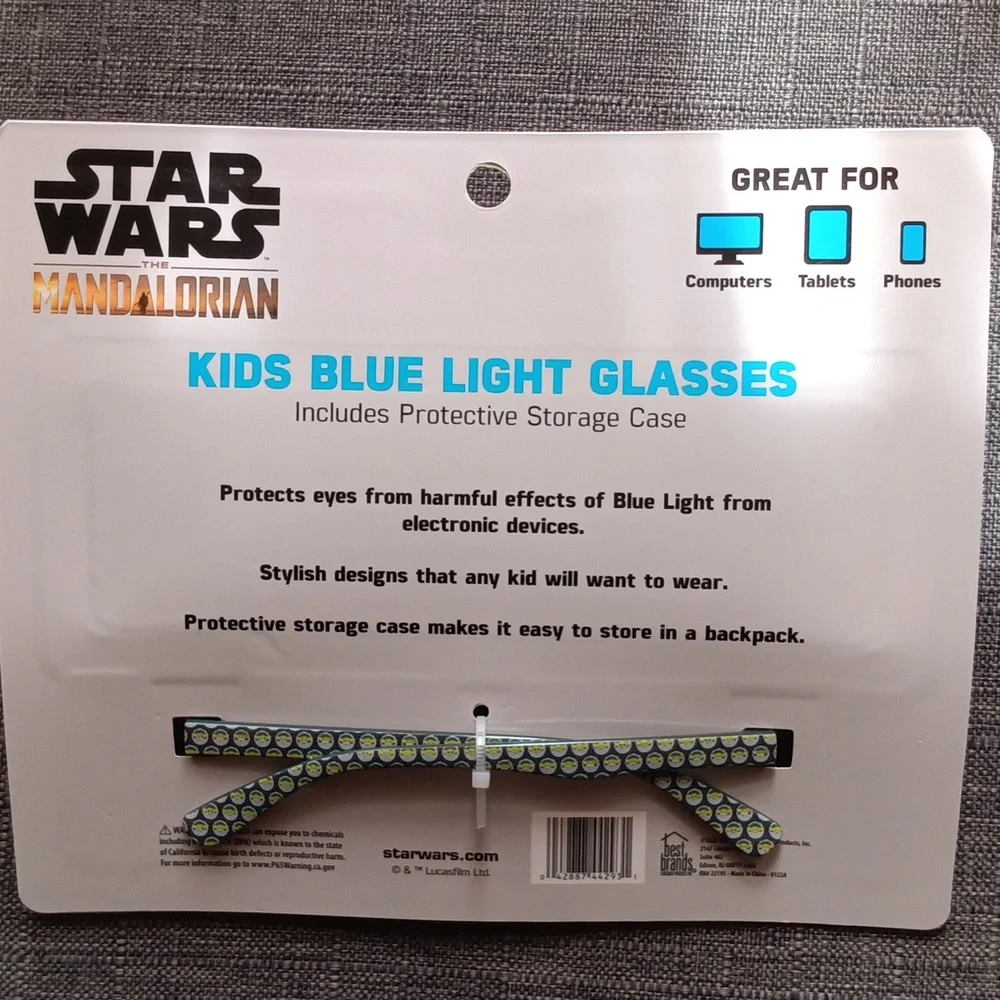 🆕Disney Star Wars Mandalorian Kids Blue Light Glasses w/ Protective Case- Grey